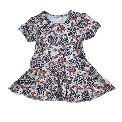 China New arrival kids floral print short sleeve peplum solid color anti-pilling cotton drop girl clothing child top top T-shirts top for sale