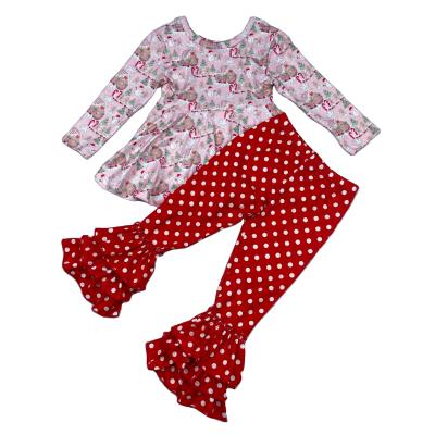 China New Arrival Christmas Style Kids Peplum Bell Bottom Casual Pants Outfits Babies Clothing Sets for sale