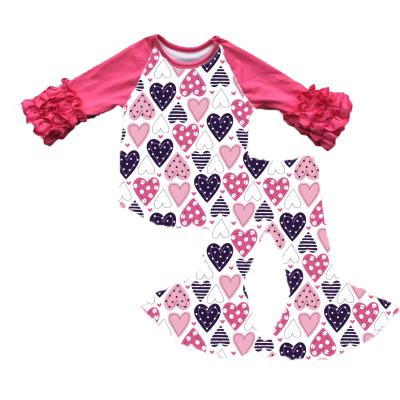 China Wholesale Casual Valentine's Day Kids Outfits Toddler Bell Bottom Outfits Babies Clothing Sets for sale