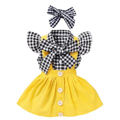 China Vintage Fall Outfits Long Sleeve Red Black Plaid Shirt+White Skirt Babies Clothing Sets for sale