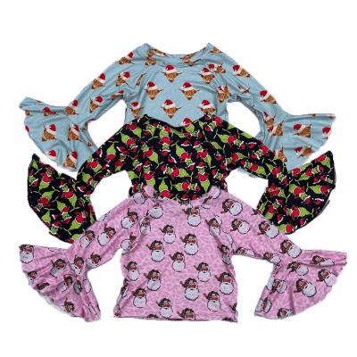 China Santa Claus Print Kids Christmas Top Babies Bell Sleeve Breathable Tops For Children for sale