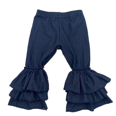 China MOQ Breathable Wholesale Babies Low Denim Pants Kids Triple Ruffle Pants For Fall for sale