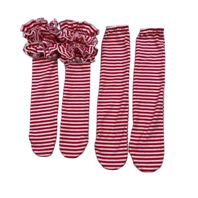 China LZ2021Baby Viable Customize Socks Kids Girl Ruffle Socks Milk Red Silk Christmas Stripe Baby Fashion Socks for sale