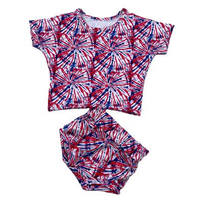 China Casual Toddler Boutique Outfits Oversized 4th of July Star Print Crop Top with Bummies Set Kids Clothing Set for sale