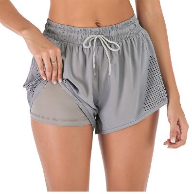 China Breathable S-3XL Plus Size 2 In 1 Workout Shorts Women Sporty Gym Double Layer Running Shorts With Zipper Pocket for sale