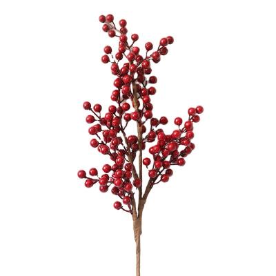 China Home Decoration/Festival/Valentine's Day/Wedding/Christmas Artificial Decorative Red Berry Blossom Branch Christmas Artificial Berry Berry Fruit Long Stem Handmade Moss Stem for sale