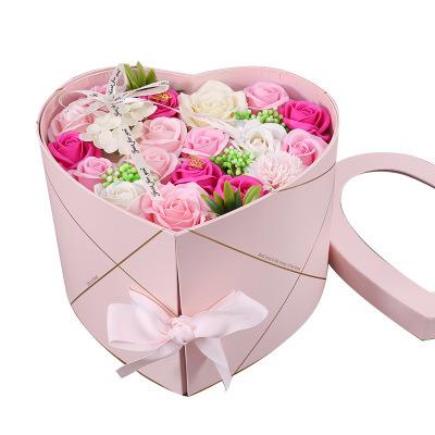 China Home decoration/festival/Valentine/wedding/factory direct wholesale finishing double peach heart soap flower gift box valentine decoration rose soap flower for sale