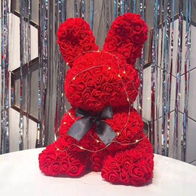 China Cute Christmas PE Rose Doll Flower Rabbit 45cm Artificial Rabbit Simulation Flower For Valentine's Day Xmas Mothers Day for sale