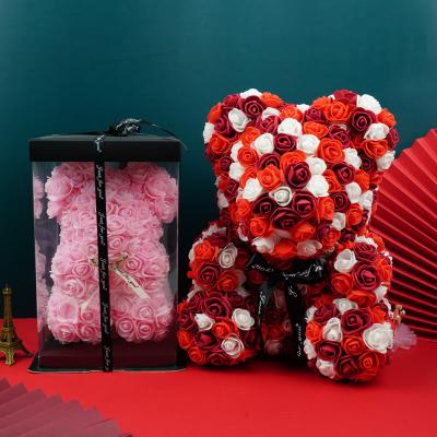 China Valentine's Day Gift 25cm Valentine's Day Gift PE Foam Rose Bear Mix Colors PE Foam Rose Animals For Decor for sale