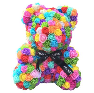 China Home Decoration/Festival/Valentine's Day/Wedding/End Wholesale 40cm Artificial PE Foam Mix Colors Rose Bear Colorful 40cm Rose Bear For Valentine's Day Wedding for sale