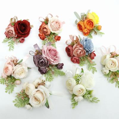 China Home Decoration/Festival/Valentine/Wedding/White Yellow Red Color Finish Rose Peony Silk Artificial Wrist Flower Bracelet Corsage Brooch for sale