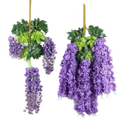 China Home Indoor Artificial String Bean Flower Decorative For Wedding Violet Cymbidium Simulation Wisteria Long Wisteria Flower Ceiling Decotation for sale