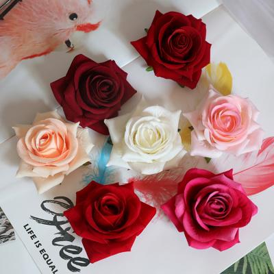 China Home Decoration/Festival/Valentine/Wedding/Factory Finished Direct Simulation Flower Head Rose Flower Flannel Rose Corsage Wrist Flower Wedding Decoration Shooting Props for sale