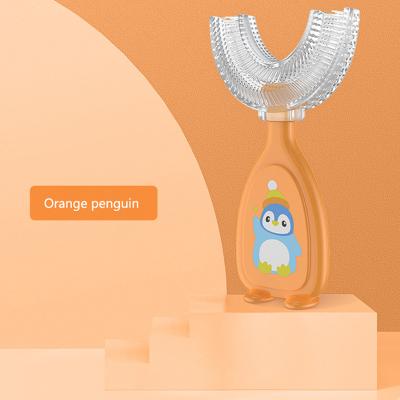 China Safe Baby U-shaped Toothbrush Silicone Toothbrush For Children Old Cartoon Design Cute Baby Brush Cleaning 2-12 360 Degree for sale