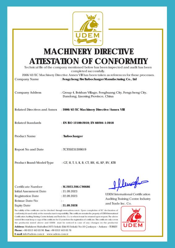 EN ISO 12100:2010; EN 60204-1:2018 - Fengcheng Fire Turbocharger Manufacturing Co., Ltd