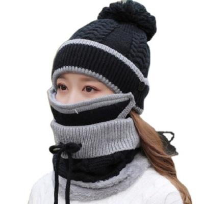 China New Design Simple Winter Beanie Hat Scarf And Thick Warm Facemask Set 3 Pieces Custom Logo for sale