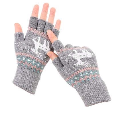 China New Eco-friendly Ladies Half Finger Gloves Jacquard Touch Screen Writing Open Finger Gloves for sale