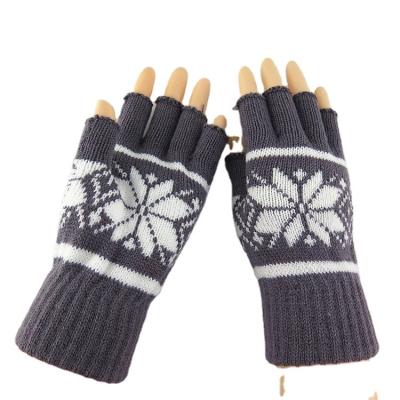 China Eco-friendly Fingerless Knitted Half Finger Mittens Jacquard Long Cuff Winter Stretch Gloves for sale