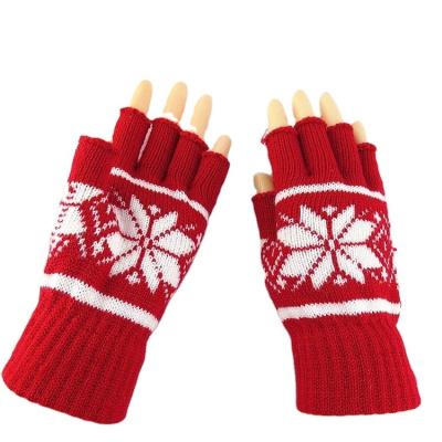 China Eco-friendly Fingerless Knitted Half Finger Mittens Jacquard Long Cuff Winter Stretch Gloves for sale