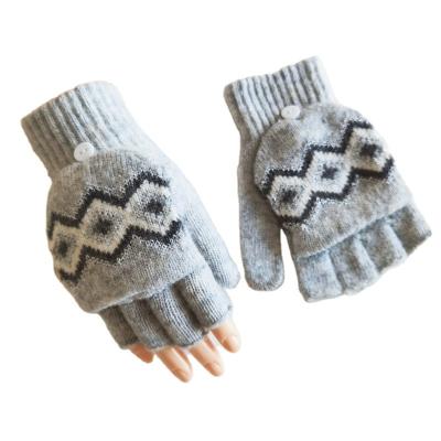 China Winter New Men Gloves Flip Button Eco-friendly Knitted Warm Striped Mittens Finger Exposed Glove New Half Plus Thick Male Mittens for sale