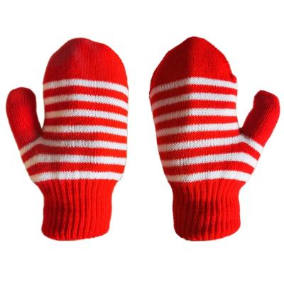 China Soft Children's Winter Double-Layer Knitted Gloves With Velvet Stripes Fashion Student Warm Gloves Wholesale for sale