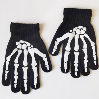 China Black Warm Men Women Halloween Mittens Comfortable Skull Skeleton Luminous Mittens Knitted Mittens for sale