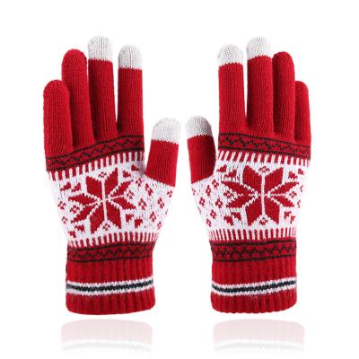 China Fashion Knitted Gloves Product On Snowflake Touch Screen Thick Warm Gloves For Women Winter Gloves For Outdoor Sports for sale