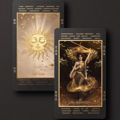 China Paper Custom Silver Gold Gilt Edges cartas tarot en espaol design printing luxury 14k gold plate Oracle Tarot Cards with Guild Book for sale