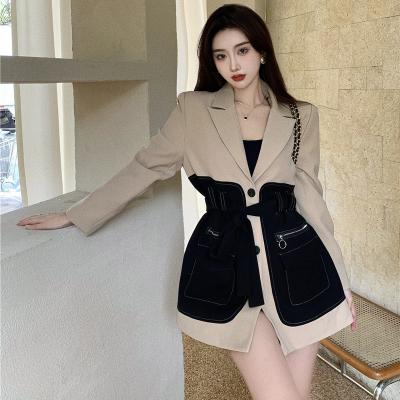 China Anti-wrinkle contrast color long sleeve coats for women 2021 latest design women suits loose women blazers wear for sale