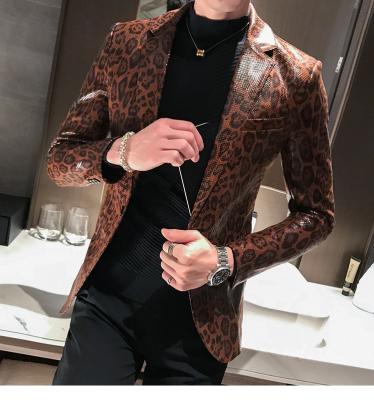 China Men's Leopard Nan-Tchang Xihui Suit Leather Blazer Men Anti-Shrink Print Slim Handsome Fashionable Match Leather Suit Jacket for sale