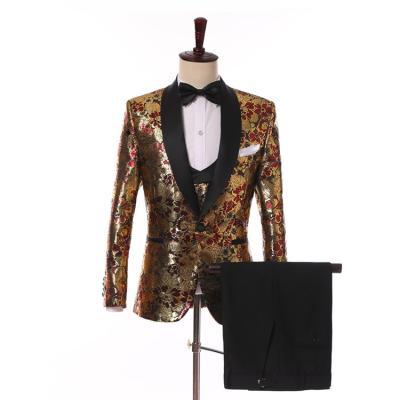 China Gold Male Bar Nightclub Prom Stage Performance Show Suits Groom Party Suit Men Singer Suits Blazer Anti-Shrink Sequin Coat Jacket for sale