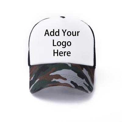 China COMMON Latest Style Camouflage Color Mesh 5 Panel Trucker Hat Custom Baseball Cap for sale