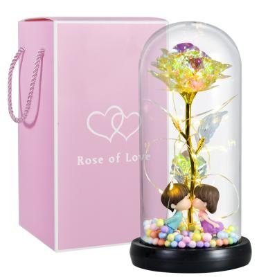 China Lasting Beauty and the Eternal Galaxy Rose In Glass Dome /w Beast Artificial Flowers LED Wedding Valentine Christmas Gift for Girlfriend for sale