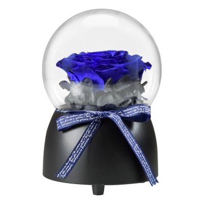 China Valentine Day Gifts New Product 2021 Preserved Forever Rotating Rose In Glass Dome Real Music Flower Round Immortal Box for sale