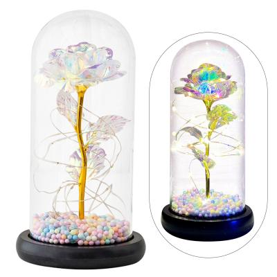 China Lasting Beauty And The Eternal Galaxy Rose In Glass Dome With LED Beast Artificial Flowers Wedding Valentine Christmas Gift for sale