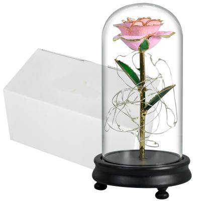 China Durable Mother's Day Gift Rose A Gold Glass Dome LED Lamps with Night Light in Glass Dome Preserved Roses in Glass Best Gift for sale