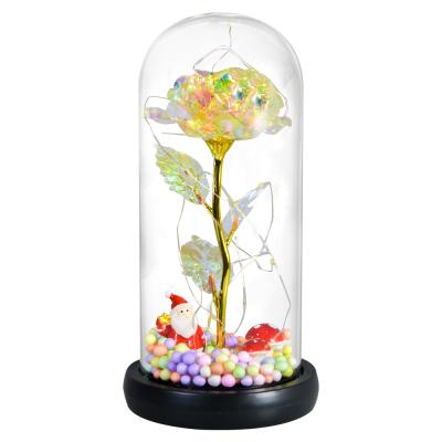 China Rose Led Lamp 24k Long Lasting Gold Foil Gold Foil Gifts Valentine's Day Artificial Flowers Glass Flowers With Lights for sale