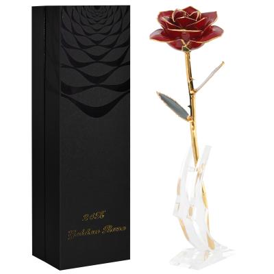 China Amazon Durable Hot Selling 24K Gold Plated Preserved Fresh Real Rose Gold Rose Luxury Gift For Valentines Day for sale