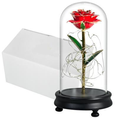 China Lasting Popular Gifts Galaxy Rose 24K Gold Dipped Real Roses Flower In Glass Dome For Valentine's Day/Mothers Day for sale