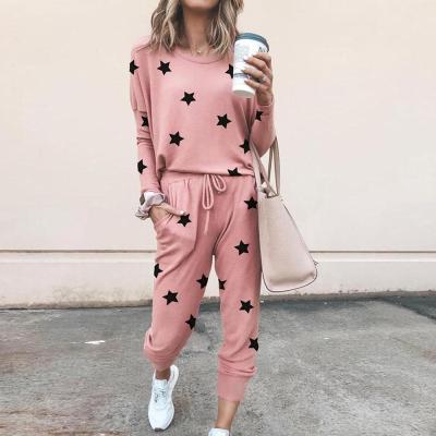 China Wholesale High Craft Anti-pilling Color Printing Cotton Long Sleeved Pants 2 Piece Set Woman Loungewear Suit for sale