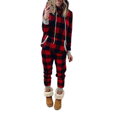 China 2020 Breathable High Quality Custom Christmas Plaid Oversized Hoodie Sets Print Women Sweatshirt for sale