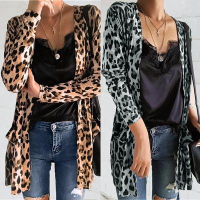 China Women Breathable Cardigan Clothes Long Sleeve Coat Loose Leopard Print Round Neck 2021 Casual Hot Sale Spring Blouses And Tops For Women for sale