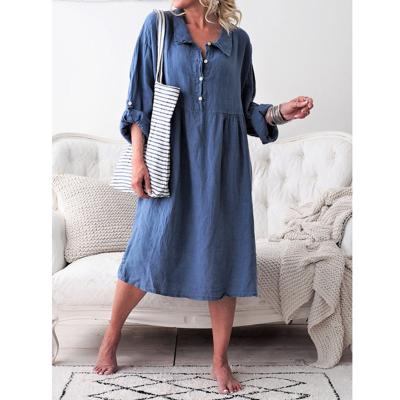 China Breathable Classic Ladies Sheath Long Solid Color Large Size Loose Casual Button Women Long Dress for sale