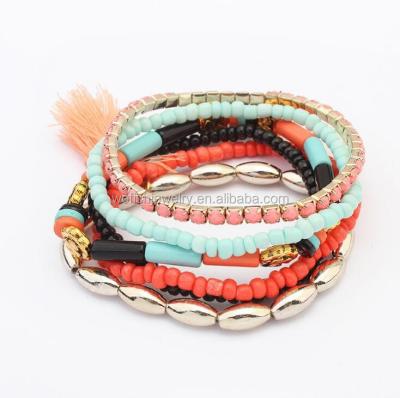 China Fashionable stackable boho layers bead acrylic seedbead bracelet set wofish jewelry for sale