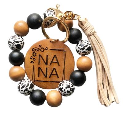 China New TRENDY Cheetah Print Custom Made NANA Wristlet Wooden Beaded Bracelet Mum Birthday Mothers Day Gift For Her for sale