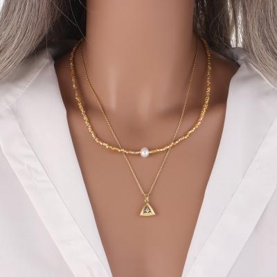 China Vintage Layered Necklace Gold Double Seed Beads Choker Star Square Drop Chain Necklace For Women for sale