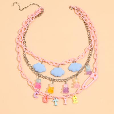 China Cute Multi Layers Acrylic Chain Plastic Letters Charm Necklace For Women for sale