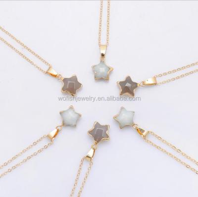 China Elegant Silver Natural Stone Quartz Faceted Star Shape Agate Pendant Necklace for sale