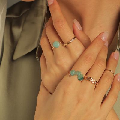 China 2020 trend jewelry fashion natural stone ring environmental friendly hollow heart twist set accessories for women for sale