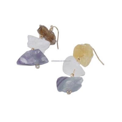 China Natural Raw Stone Lazulite Rose Quartz Amethyst Citrine Crystal Triple Healing Environmentally Friendly Drops Earring For Women for sale